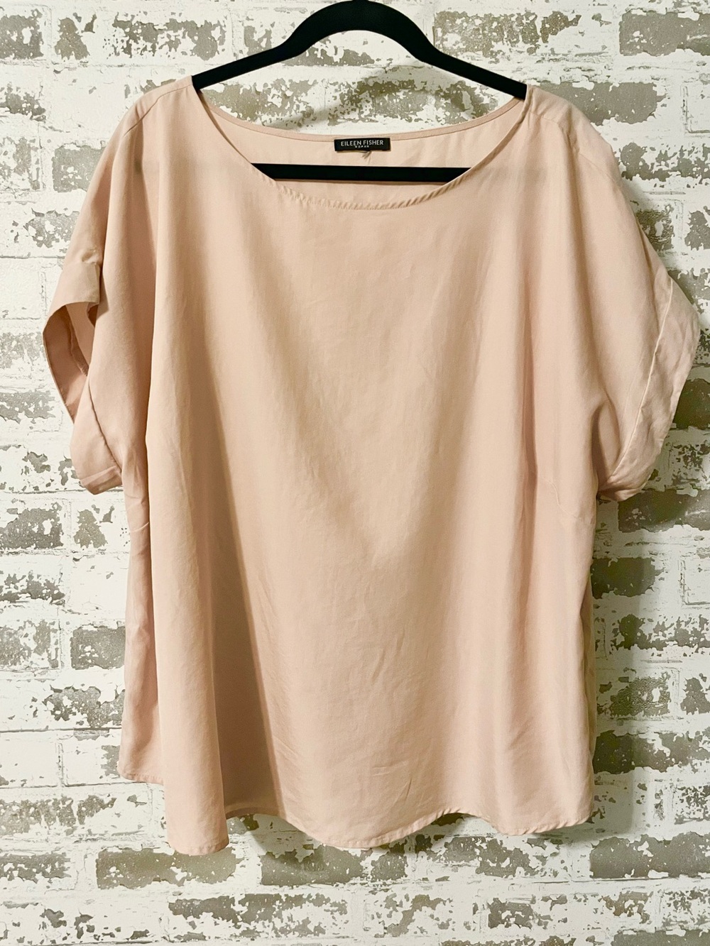 Eileen Fisher Blush Pink Oversized Boxy Boat Neck Top Tunic XL